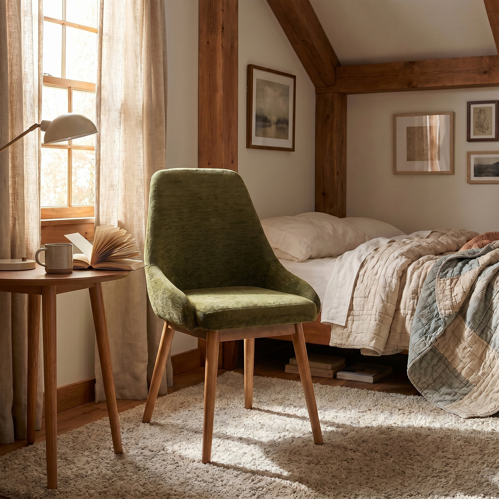 Cervos Dining Armchair,  Green Chenille