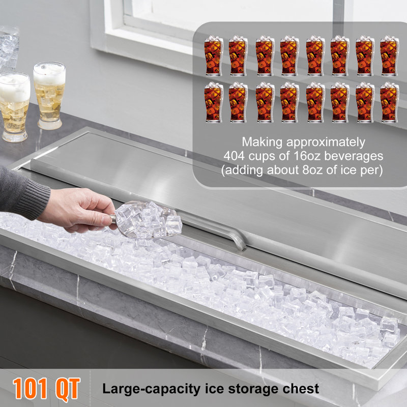 VEVOR 101 Quart Stainless Steel Drop-In Ice Chest with Sliding Cover