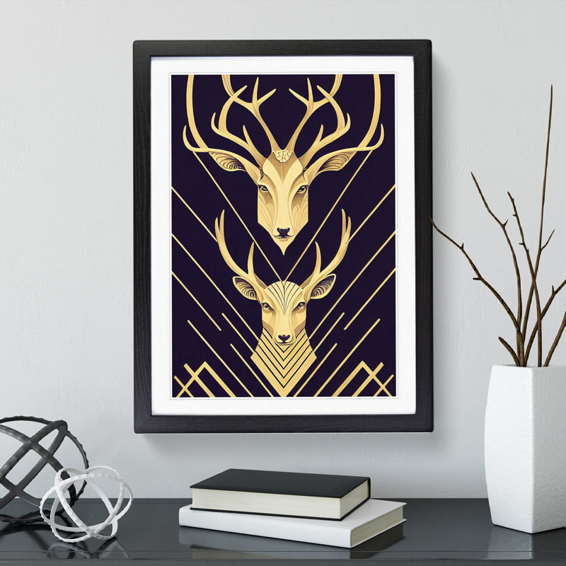 Stag No.5 - Single Picture Frame Print, 64cm H x 46cm W x 2cm D, Black