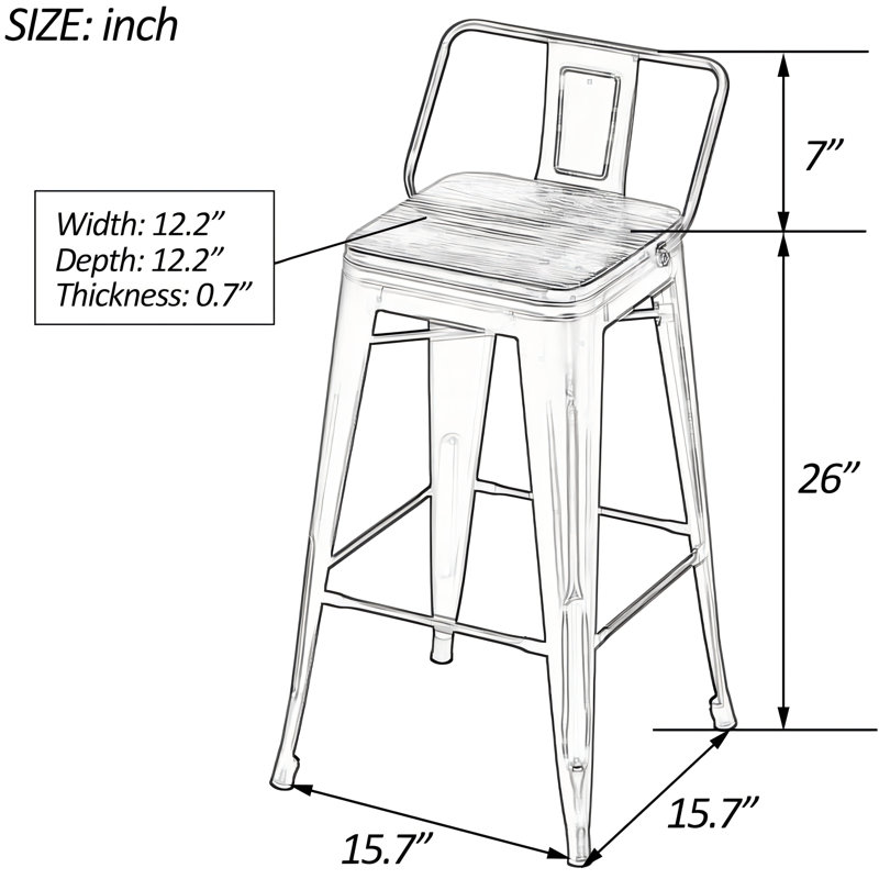 Tabouret de bar et de comptoir Saleh, Rouillé, Tabouret de bar (siège d'une hauteur de 30 po)