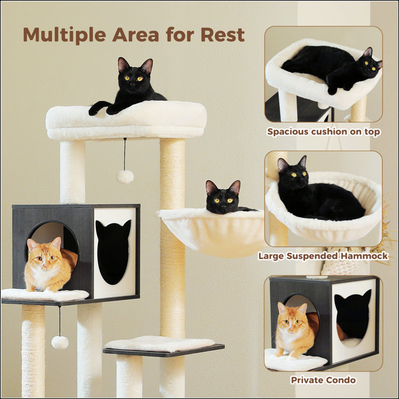 57.5" Cat Tree With Litter Box Enclosure Large, Black