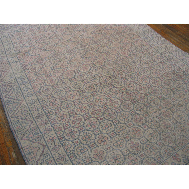 Light Color Tribal Geometric Allover Pattern Antique Indian Cotton Pile Agra Rug