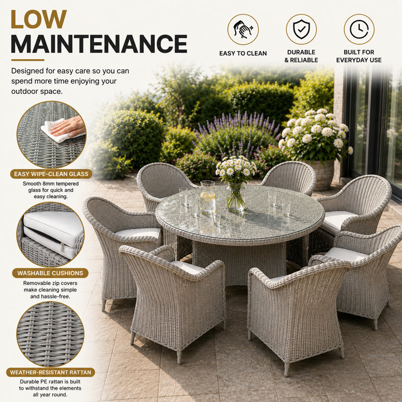 Shatchi Patio Dining Set with, 73cm H x 140cm W x 140cm D, 6
