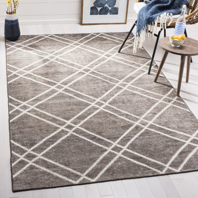 Bradenton Stone Wash Hand Knotted Bamboo/Cotton Geometric Rug in Dark Grey