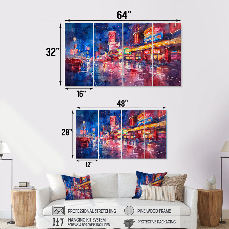 «Pink Blue Neon Nights Casinos III» - ensemble d'art mural sur toile Casinos, H 28 po x l 48 po