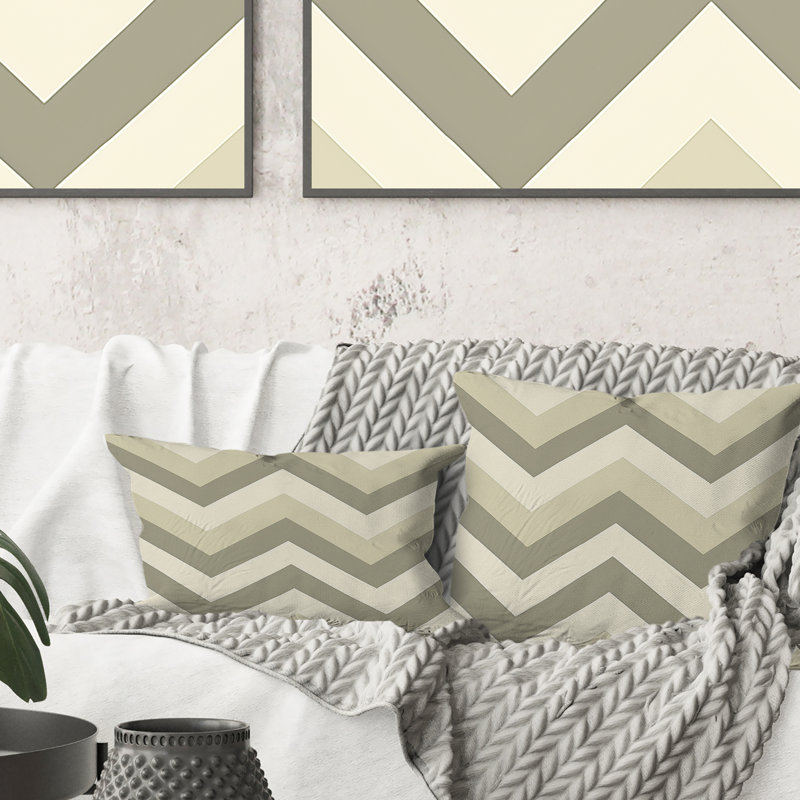 Coussin lombaire gris à motif de chevrons beige - Mid-Century