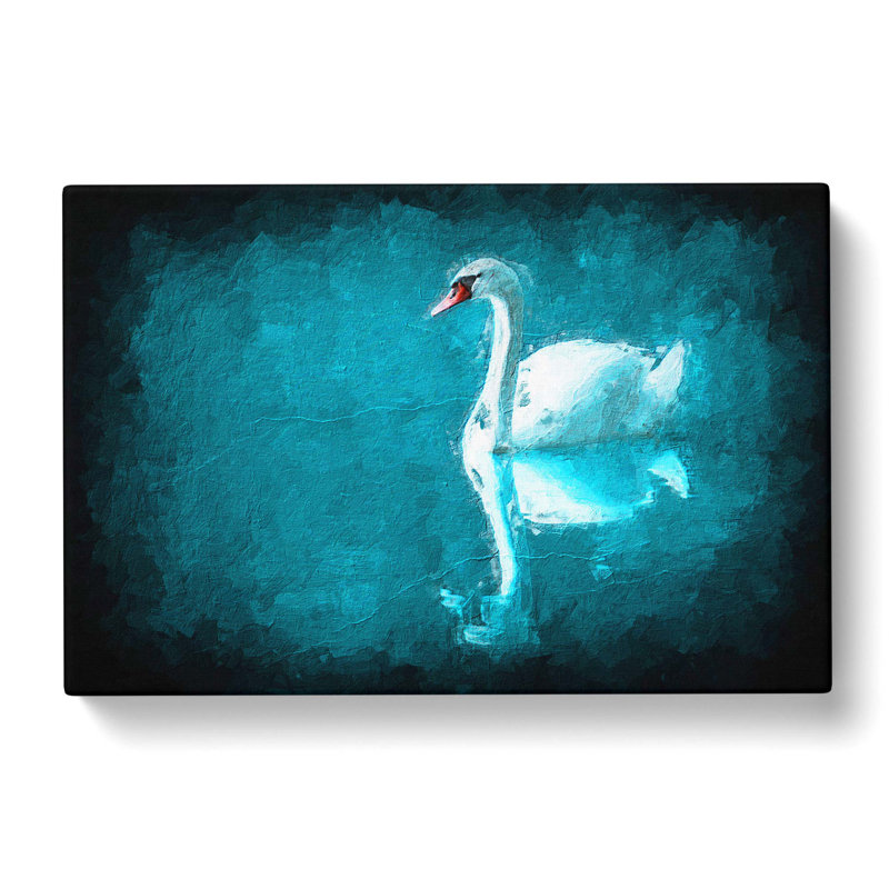 White Swan On A Blue Lake In Abstract - Wrapped Canvas Painting, 35cm H x 50cm W x 3cm D