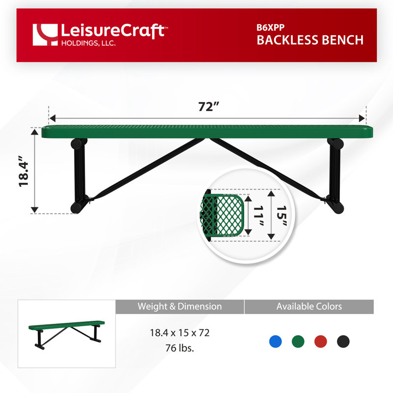 Banc d'extérieur standard Leisure Craft, Vert, L 72 po x P 12 po