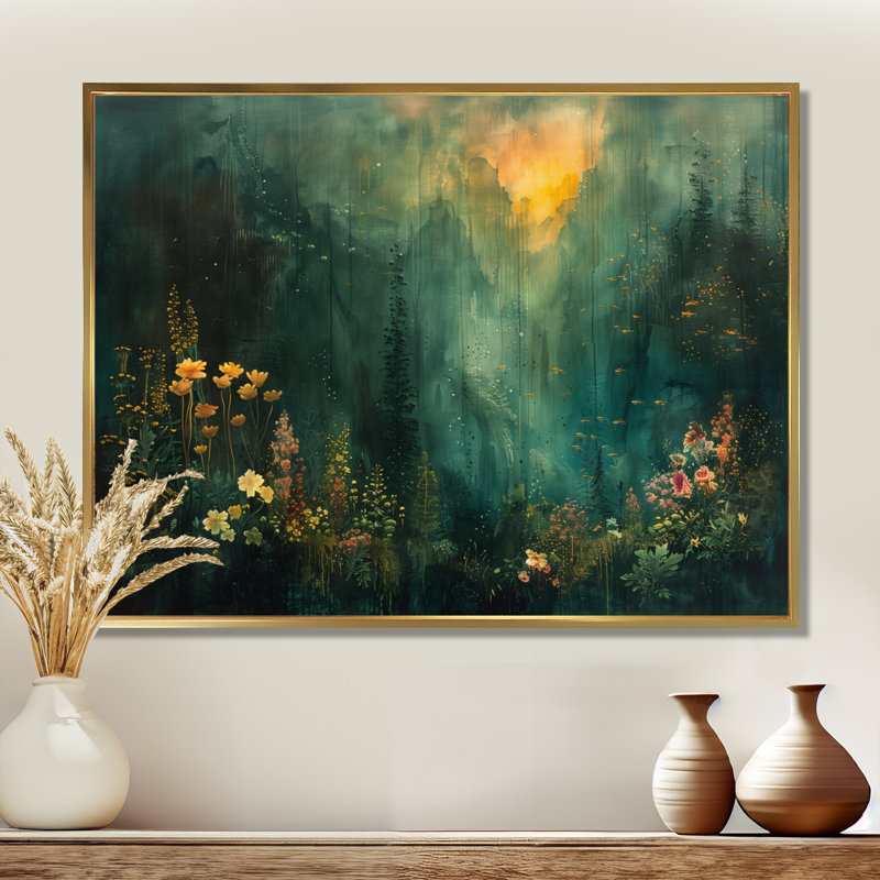 Forêt verte «Enchantment Forest», impressions encadrées, H 12 po x l 20 po, Toile avec cadre flottant, Doré