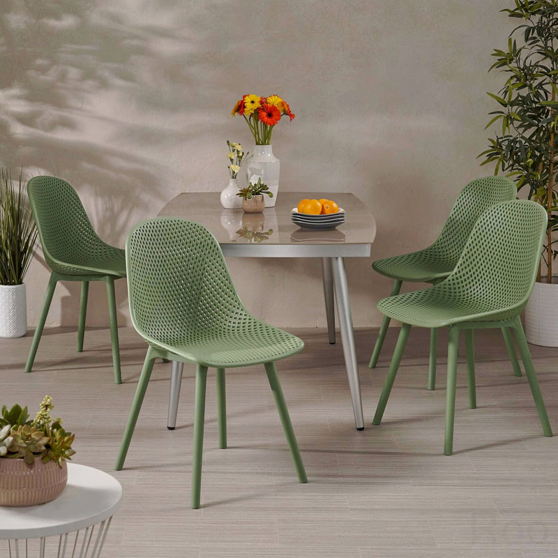 Ensemble de 4 chaises de patio minimalistes résistantes aux intempéries pour la cour - Vert, Vert