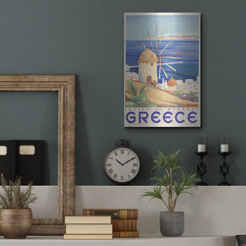 «Mykonos Grèce» par Vintage Posters, art mural en métal, 24 po x 36 po, H 16 po x l 12 po