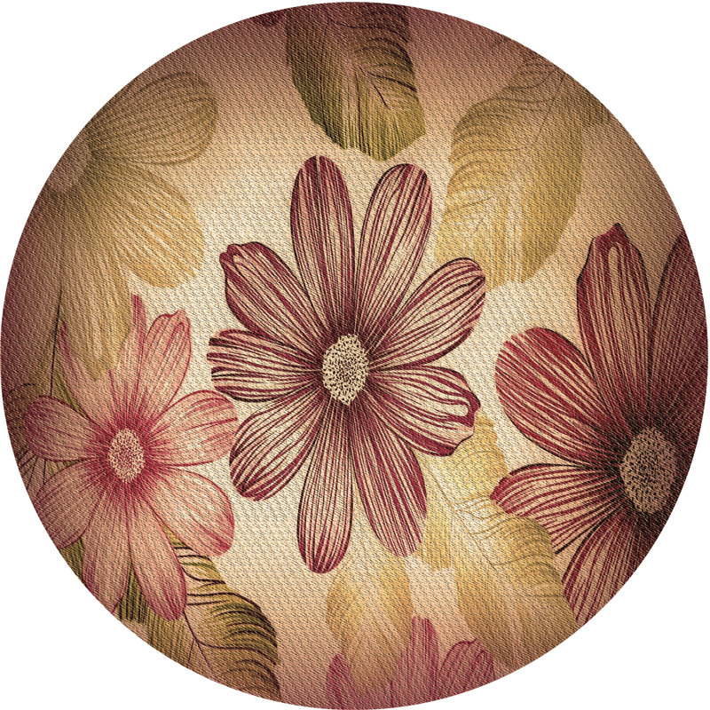 Tapis floral en laine brun, Rond 6 pi