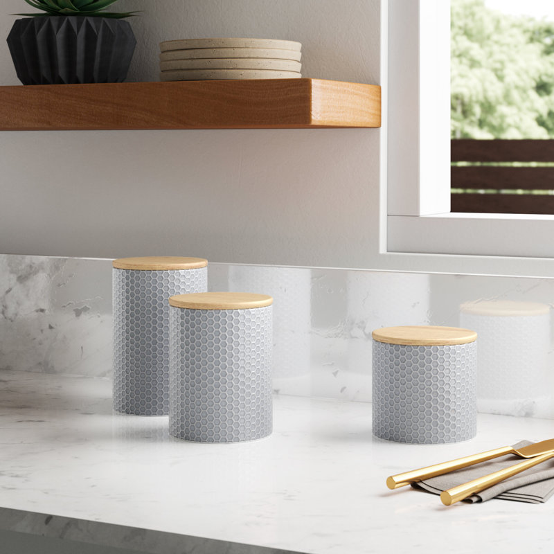 Ensemble 3 pièces de pots de rangement de cuisine, gris
