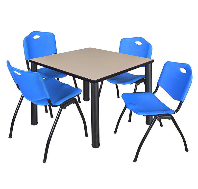 Plateau de table Kee Square, 4 chaises empilables, H 30 po x l 29 po x P 29 po, Noir, Cerisier