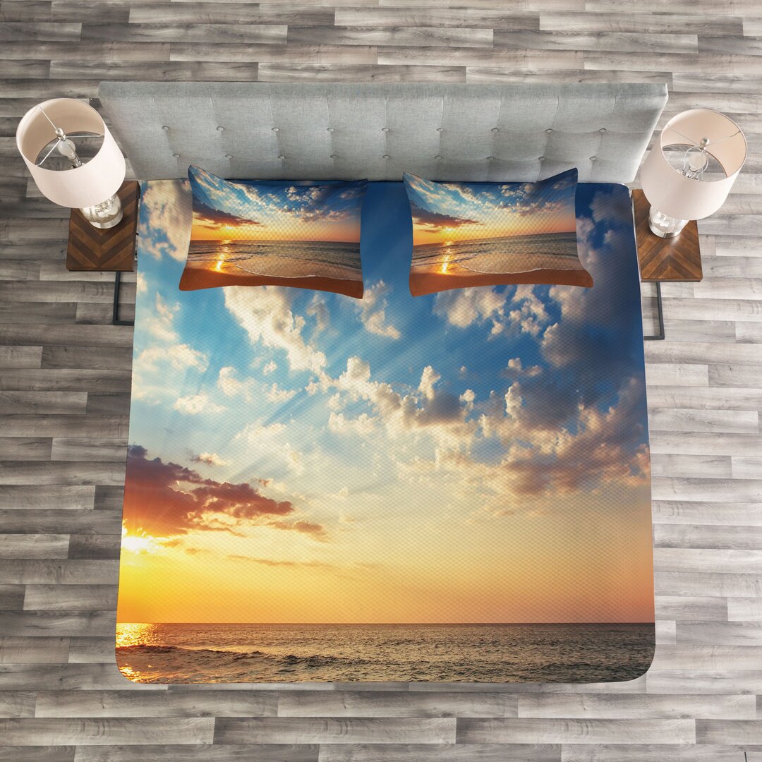 Gestepptes Bettdecken-Set, Sea Flitterwochen, Landschaft, Blau Gelb Braun