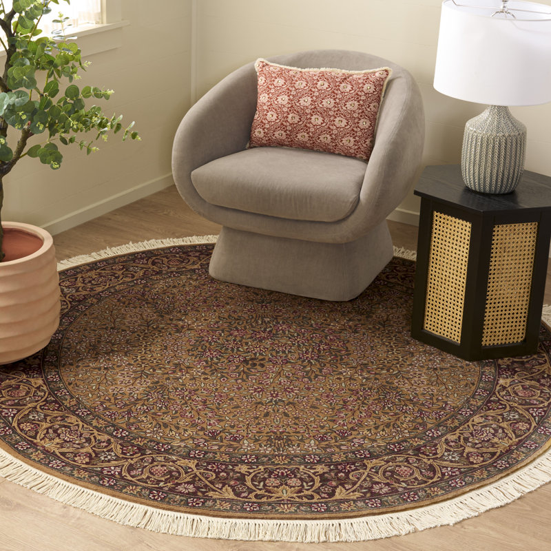 Tapis brun / beige en laine à motif oriental Royal Kerman, Rond 6 pi