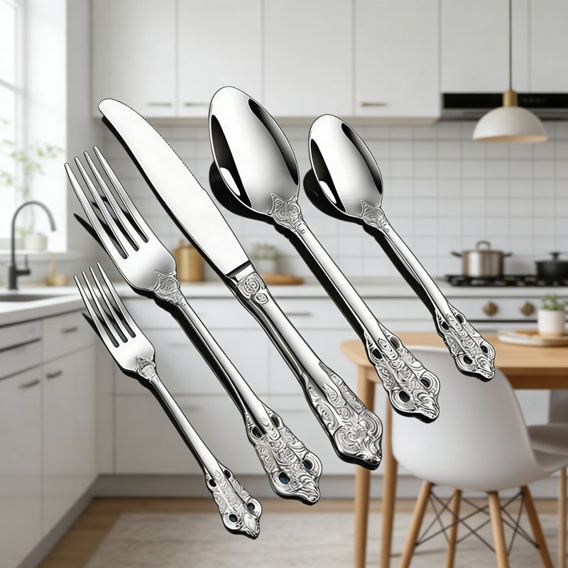 Ensemble de couverts de luxe en acier inoxydable 30 pièces, coutellerie royale polie miroir pour un dîner raffiné, ensemble de vaisselle complet pour six