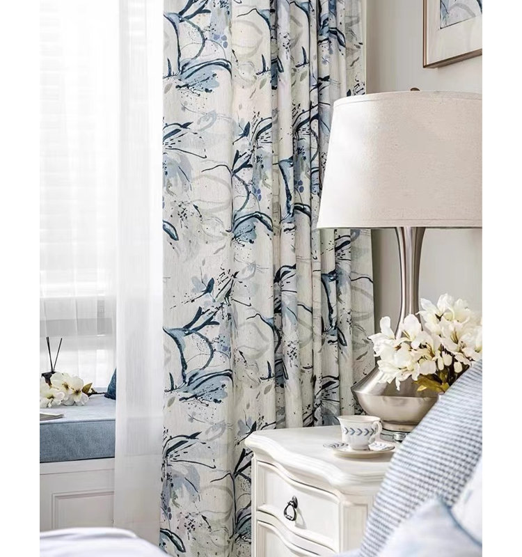 Paire de rideaux obscurcissant Chloe, Blanc / Bleu marine, L 45 po x L 90 po