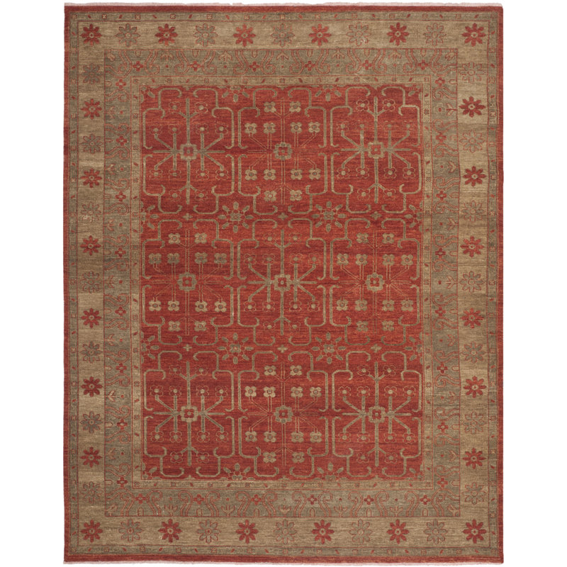 Oushak Oriental Hand-Knotted Wool Red Area Rug, Rectangle 10' x 14'