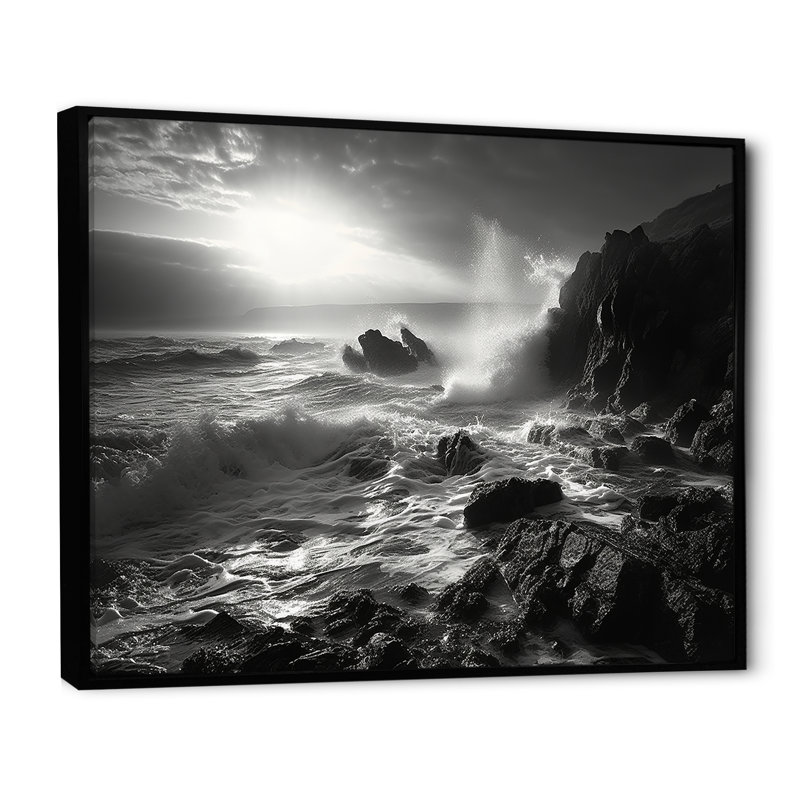Paysage de plage rocheuse sur toile, H 12 po x l 20 po x P 1 po, Cadre flottant noir