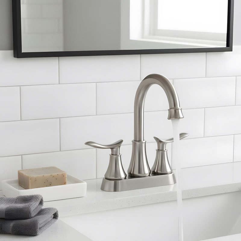 Robinet de lavabo de salle de bain moderne à 2 poignées, Nickel brossé