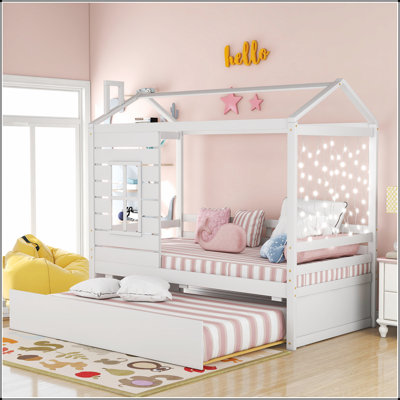 Lit de maison avec lit gigogne simple, conception de style maisonnette pour enfants, durable et peu encombrant
