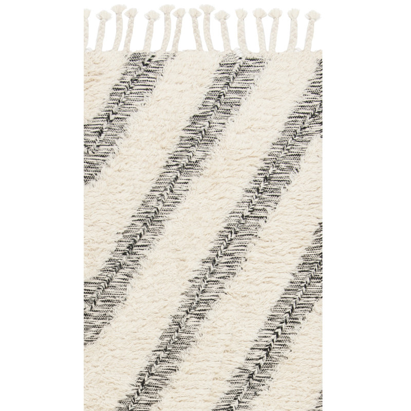 Alimatou Hand Knotted Wool/Cotton Geometric Rug in Black/Beige, Runner 2'3" x 10'
