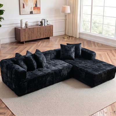 Canapé modulaire en forme de L 107,9 po avec méridienne en L 107,9 po, canapé rembourré à 4 places pour la chambre à coucher et le salon, siège profond, aucun assemblage requis, chambre à coucher en mousse noire et à ressorts, assemblage,