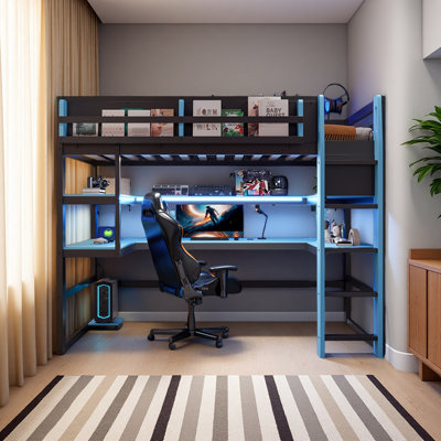 Twin Size Wood Loft Bed With Desk