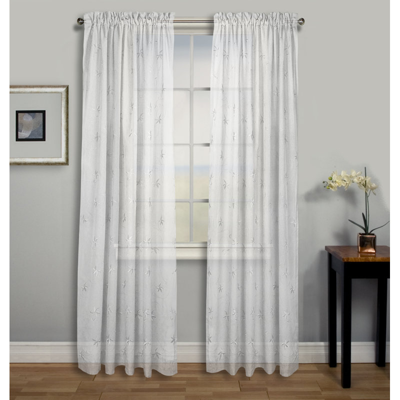 Elland Semi Sheer Curtain Single Panel, White, 52" x 63"