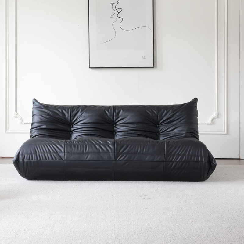 Abbie Lazy Sofa, Similicuir noir, H 28,35 po x l 68,9 po x P 39,76 po