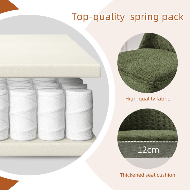 Fabric Upholstered Bar Stools with Spring and Footrest, Green