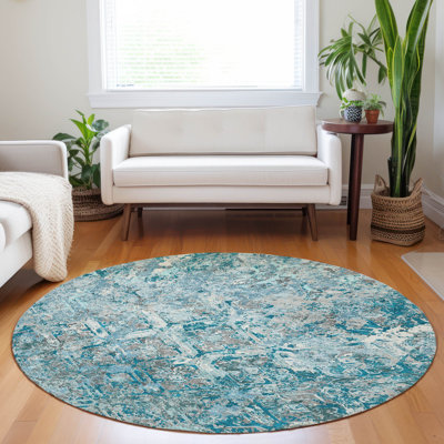 Premium Machine Washable Prisco Teal Rug