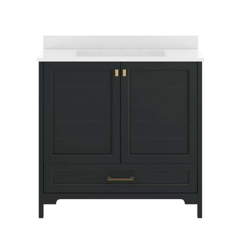 Bathroom Vanity With Undermount Sink, Cabinet, And Drawer, Black, Gold