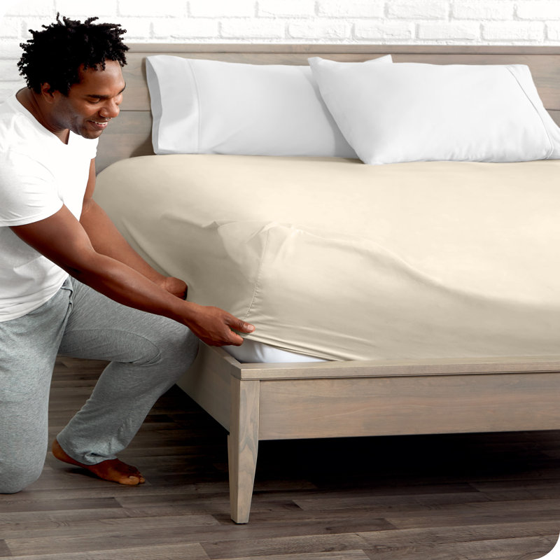 Drap-housse à poches profondes en microfibre ultra-douce, Sable, Drap-housse pour très grand lit divisé
