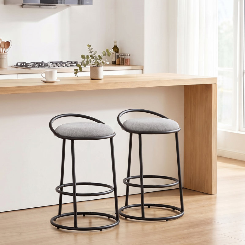 Tabouret de comptoir à dossier bas Kynsley, Lin vert