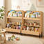 Bibliothèque de rangement en bois pour jouets d'enfants avec 2 bacs et tablette ouverte, blanc naturel-1329815962