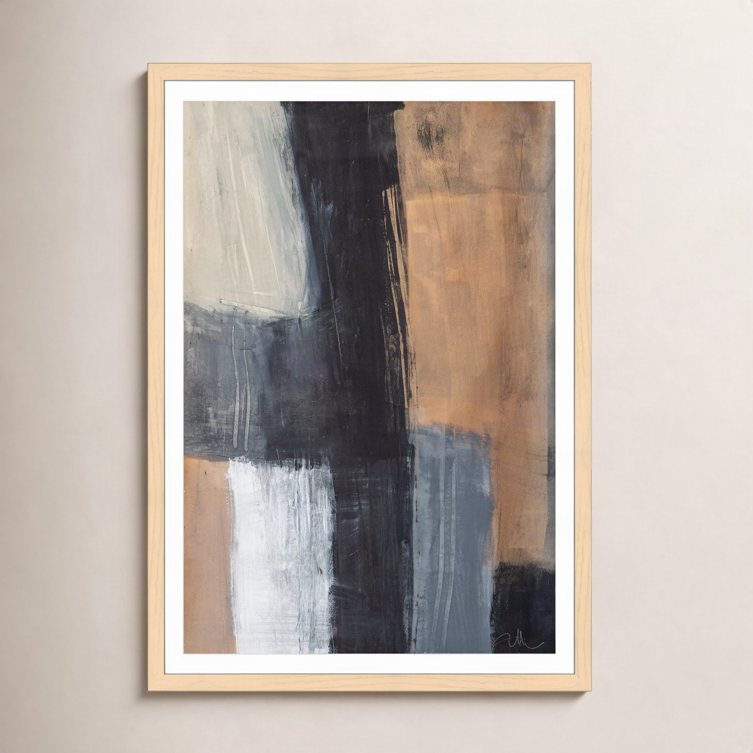 Calderon "Metallic Slate II" Print, 55" H x 39" W x 1.25" D, Natural Cube Frame Matted