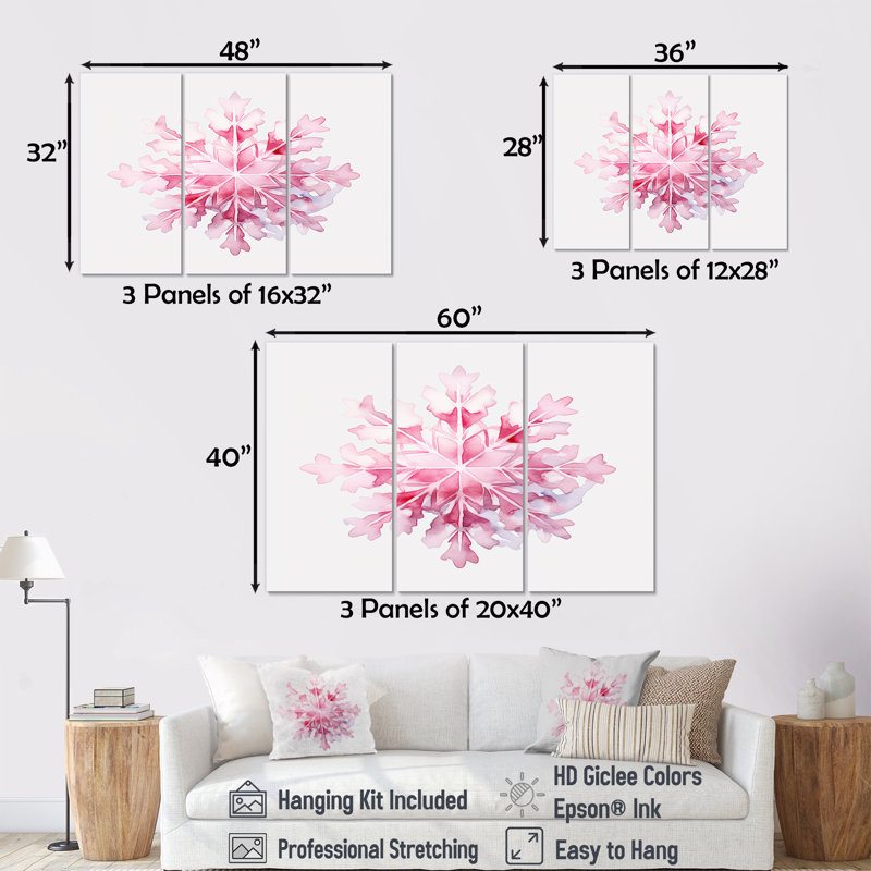 Décoration de Noël flocon de neige rose I - Botanicals, Toile tendue, H 28 po x l 36 po x P 1 po