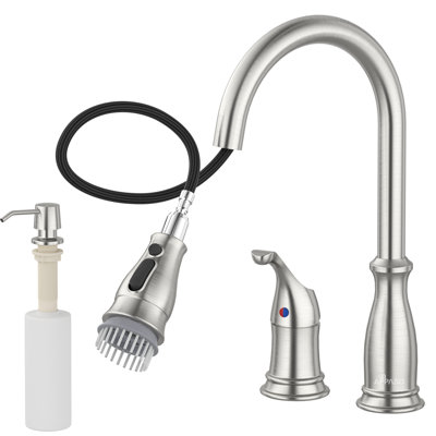 APPASO 3 Hole Pull Down Kitchen Faucet with Pull Down Sprayer and Soap Dispensor Stainless Steel