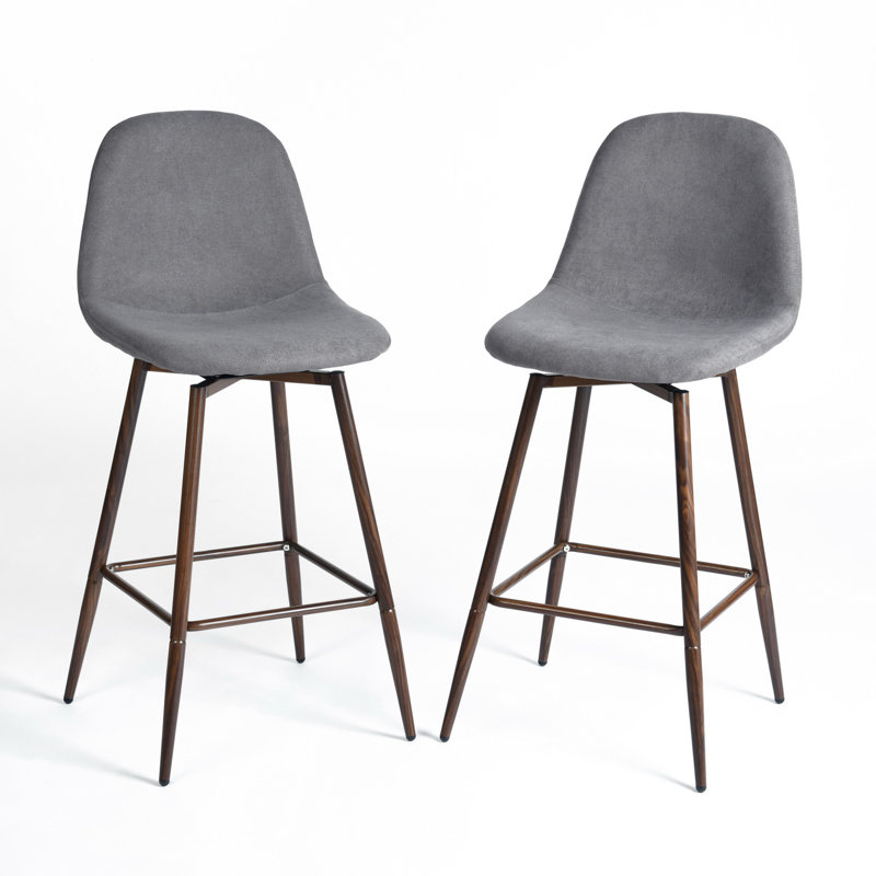 Moulton 26" Swivel Upholstered Counter Stools for Kitchen Island with Backrest and Footrest, Gray Chenille