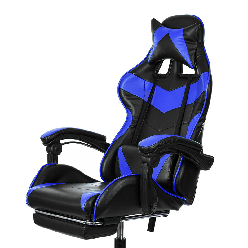 Wade Logan Kiran Adjustable Reclining Ergonomic Swiveling PC & Racing Game Chair with Footrest, Black/Blue