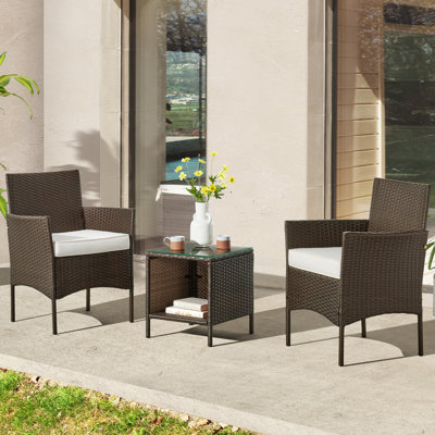 Lavish Home 3PC Outdoor Patio Furniture Set with Chairs and Table (Brown)