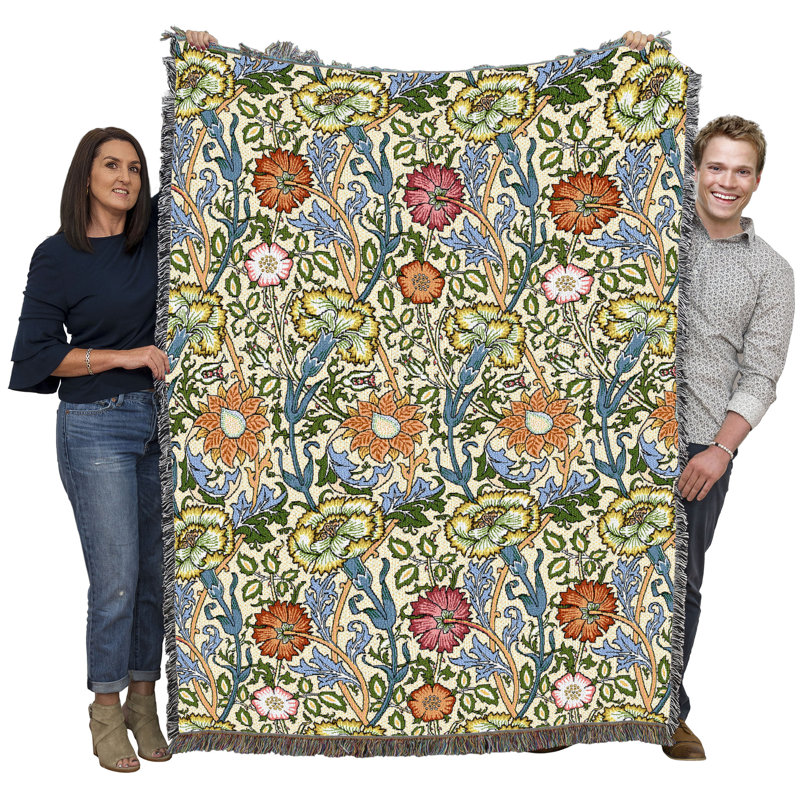 Couverture Pure Country Weavers William Morris rose et rose - Artisanat - Tapisserie tissée en coton - Fabriqué aux États-Unis (72 x 54)