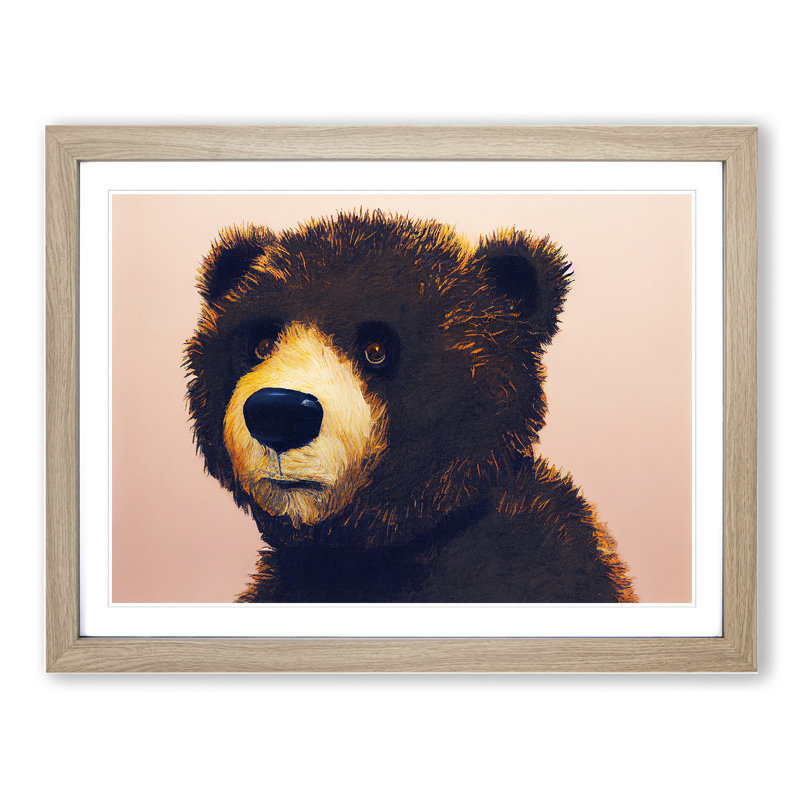 Effervescent Teddy Bear - Single Picture Frame Painting, 25cm H x 34cm W x 2cm D, Oak