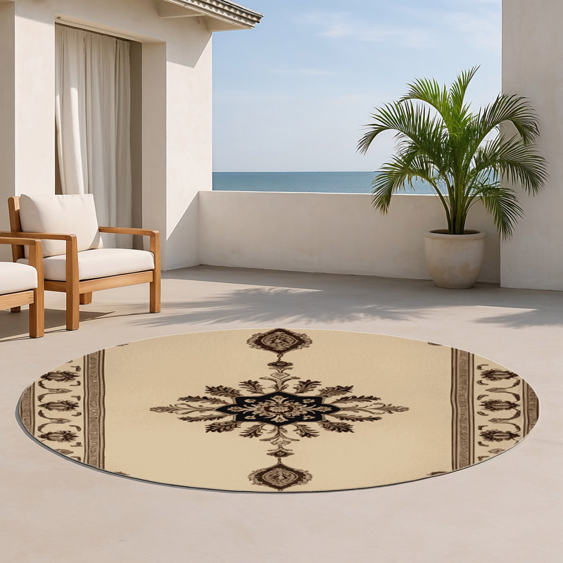 Tapis d'intérieur et d'extérieur brun français, Rond 5 pi