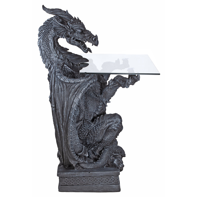 Gray Dragon Sculptural Glass-Top Accent Table