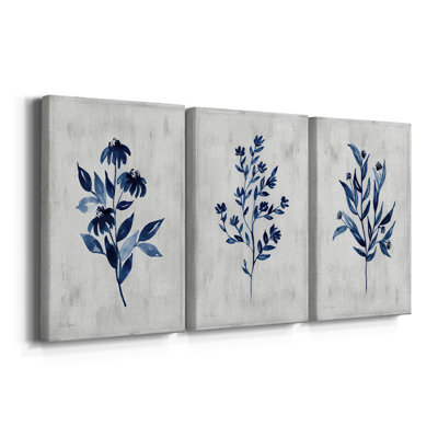 Wild Indigo I - Toile tendue sur mesure avec châssis - 3 pièces