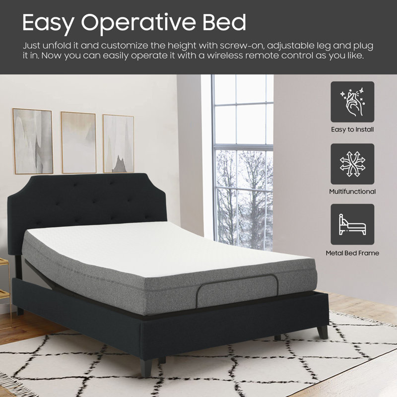 Murilda 15" Adjustable Bed Frame with Memory Foam Mattress, Zero Gravity, Foot Retainer Bar, Full
