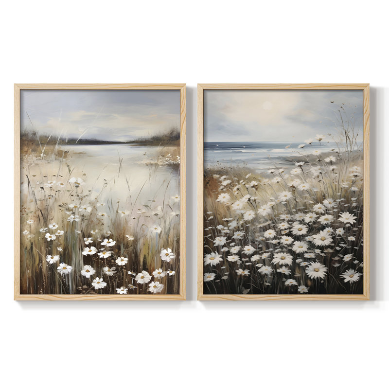 Rétro, impression florale et giclée sur fond vintage - Ensemble de 2, Naturel, H 12 po x l 30 po